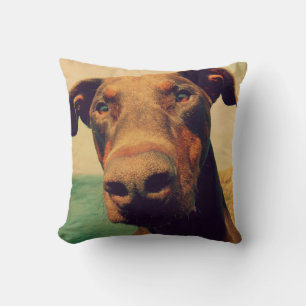 Funny Closeup of a Natural Doberman Dog Throw Pillow