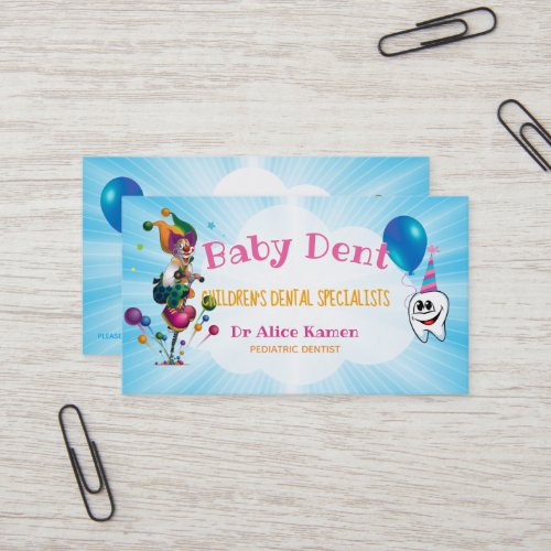 Funny Clown and Happy Tooth  Pediatric Dentist Business Card