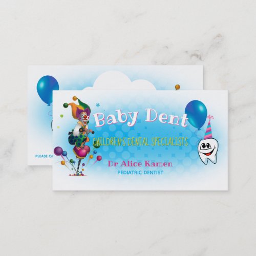 Funny Clown and Happy Tooth  Pediatric Dentist Business Card