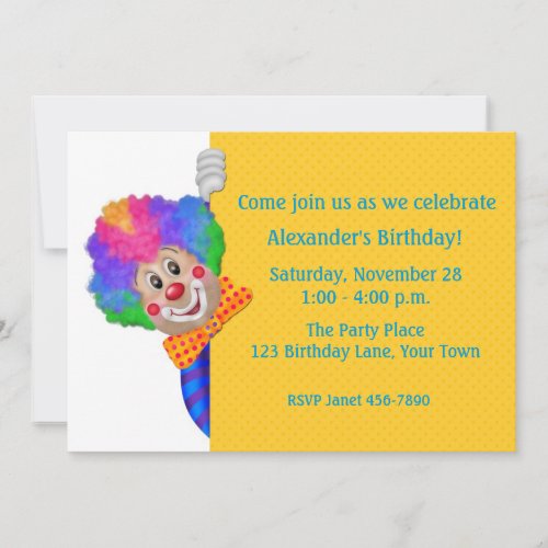 Funny Clown Birthday Party Invitation