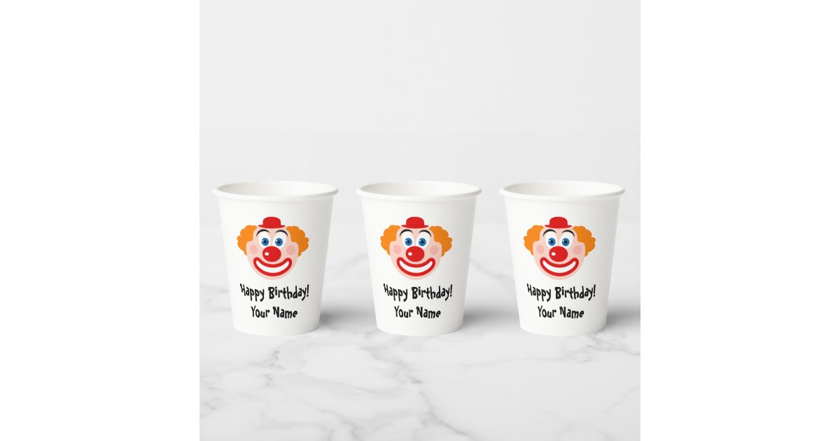 Funny clown cartoon kid's Birthday party custom Paper Cups | Zazzle