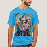 Funny Clown Drinking Beer Bar Tee<br><div class="desc">Bring bold, bizarre energy to your wardrobe with this Creepy Clown Cheers With Beer Tee, starring a wildly grinning clown in full circus attire, toasting a pint of golden beer beneath blooming spring trees. With a vibrant color palette, intense facial details, and surreal outdoor setting, this tee perfectly blends humor,...</div>