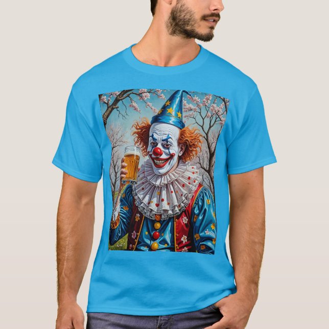 Funny Clown Drinking Beer Bar Tee (Front)