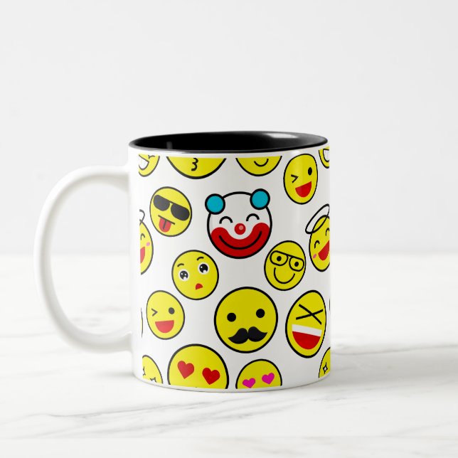 funny clown emojis Two-Tone coffee mug (Left)