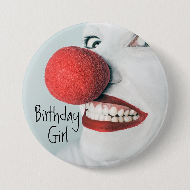 Funny Clown Face Birthday Girl Button (Front)