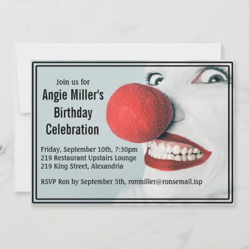 Funny Clown Face Modern Birthday Invitation