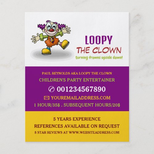 Funny Clown Kids Entertainer Clown Advertising Flyer