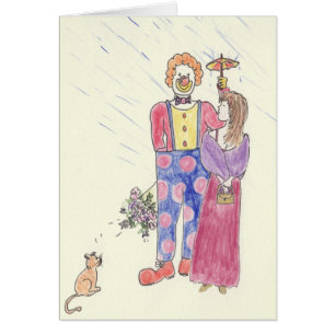 Funny Clown Love Romance Humour Quirky Drawing Art Cards