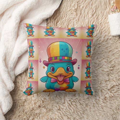 Funny Clown Platypus Print Throw Pillow