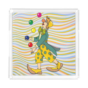 Funny Clown Playing With Colorful Balls Acrylic Tray