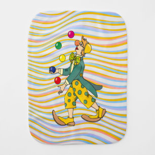 Funny Clown Playing With Colorful Balls Baby Burp Cloth