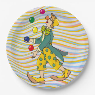 Funny Clown Playing With Colorful Balls Paper Plates