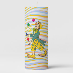 Funny Clown Playing With Colorful Balls Pillar Candle