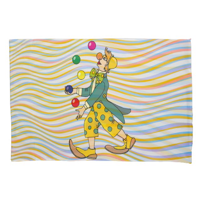 Funny Clown Playing With Colorful Balls Pillow Case (Front)