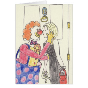 Funny Clown Romance Quirky Weird Love Drawing Art  Cards