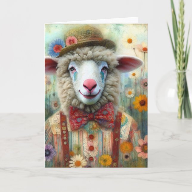 Funny Clown Sheep All Occasions Card (Front)