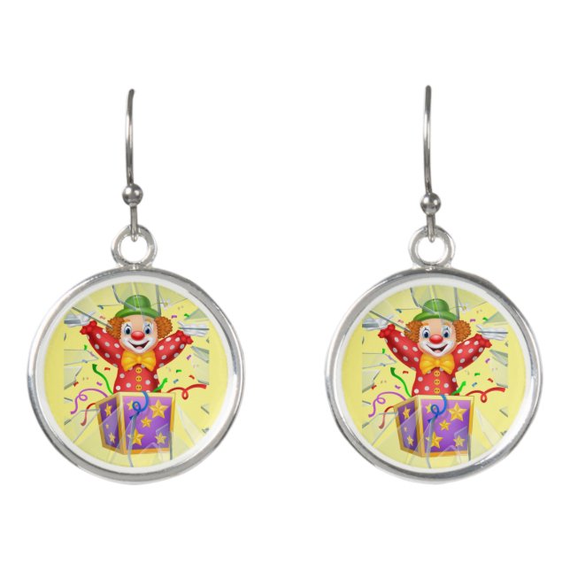 funny clown under the broken glass earrings (Front)