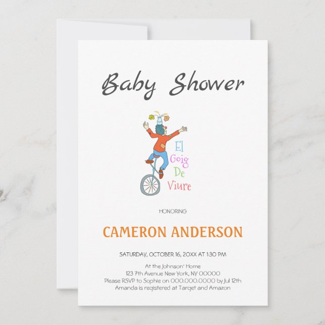 Funny Clown with Unicycle. Invitation (Front)