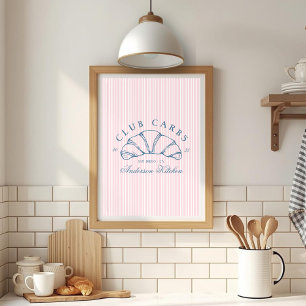 Funny Club Carbs Croissant French Stripes Pink Poster