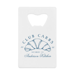 Funny Club Carbs Croissant Hand Drawn Doodle Blue Credit Card Bottle Opener