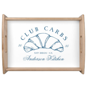 Funny Club Carbs Croissant Hand Drawn Doodle Blue Serving Tray