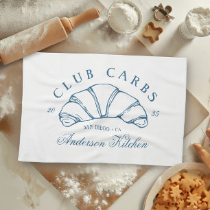 Funny Club Carbs Croissant Hand Drawn Doodle Kitchen Towel