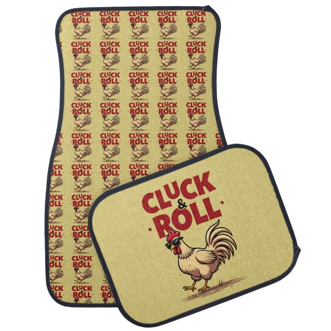 Funny "Cluck & Roll" Cool Rooster Cartoon Design Car Floor Mat (Set)
