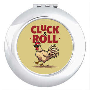Funny "Cluck & Roll" Cool Rooster Cartoon Design Compact Mirror