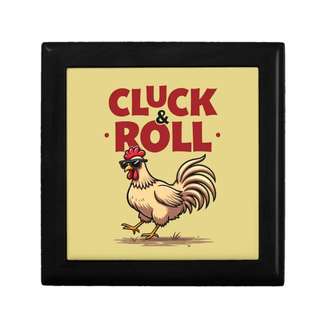 Funny "Cluck & Roll" Cool Rooster Cartoon Design Gift Box (Front)