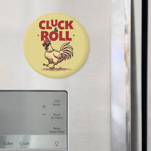 Funny "Cluck & Roll" Cool Rooster Cartoon Design Magnet