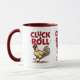 Funny "Cluck & Roll" Cool Rooster Cartoon Design Mug