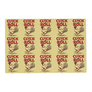 Funny "Cluck & Roll" Cool Rooster Cartoon Design Placemat