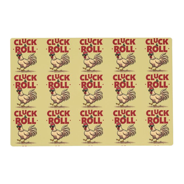 Funny "Cluck & Roll" Cool Rooster Cartoon Design Placemat (Front)