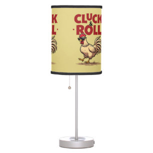 Funny "Cluck & Roll" Cool Rooster Cartoon Design Table Lamp