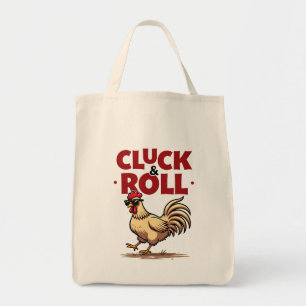 Funny "Cluck & Roll" Cool Rooster Cartoon Design Tote Bag