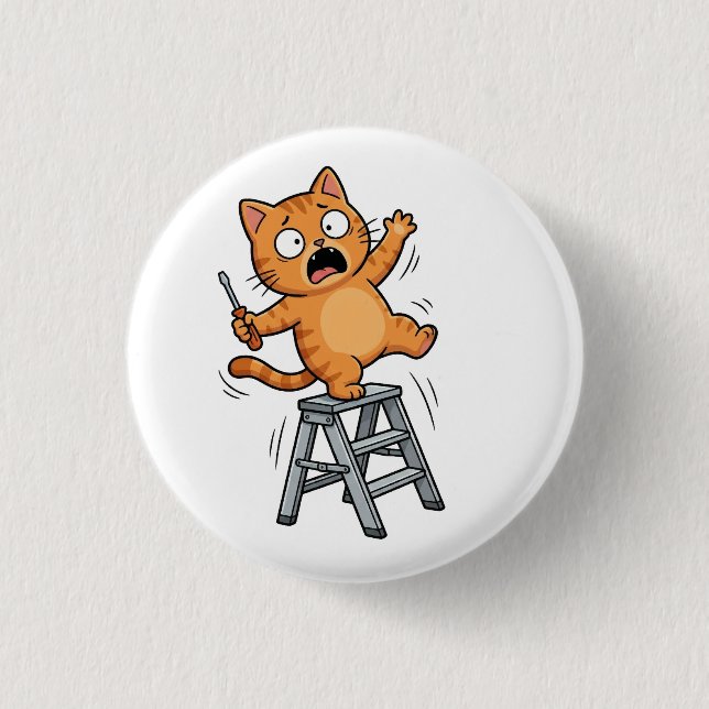 Funny Clumsy Cat Button (Front)