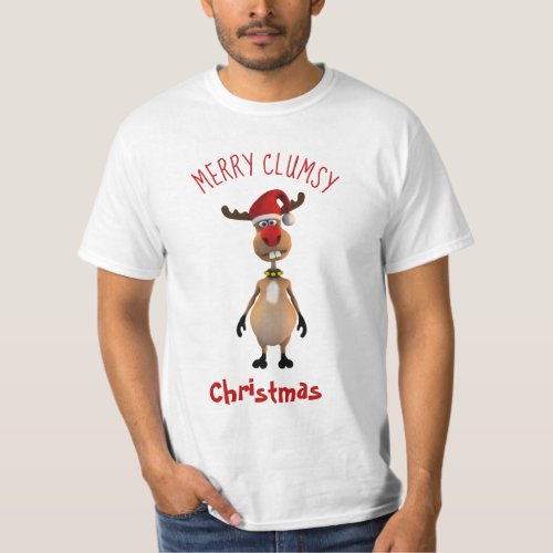 Funny Clumsy Reindeer Merry Christmas T_Shirt