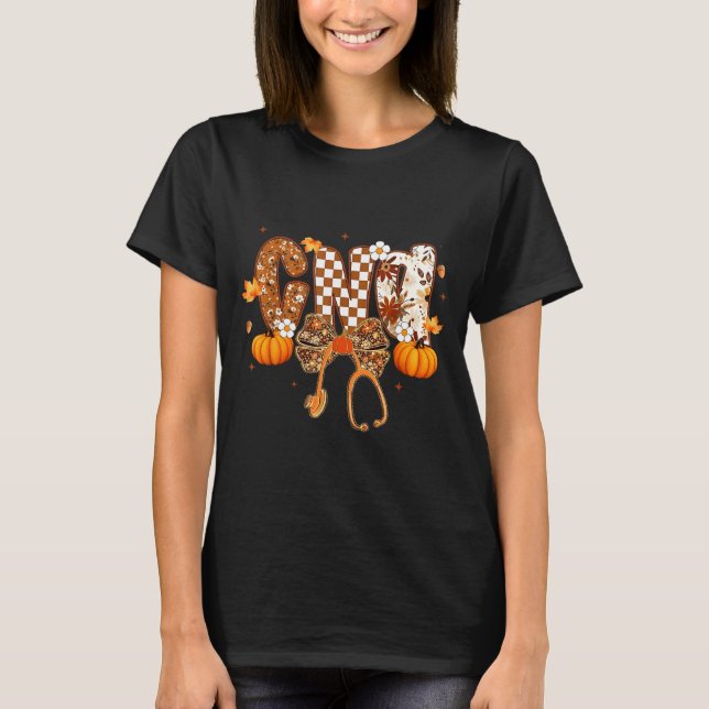 Funny Cna Nurse Coquette Bow Stethoscope Fall Girl T-Shirt (Front)