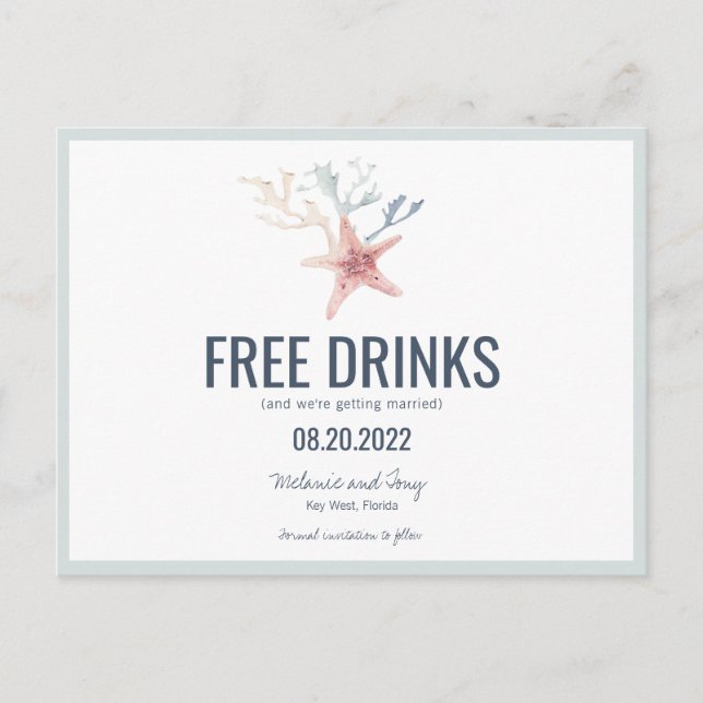 Funny Coastal Beach Wedding Save the Dates Announcement Postcard (Front)