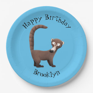 Funny coatimundi cartoon personalised birthday paper plates