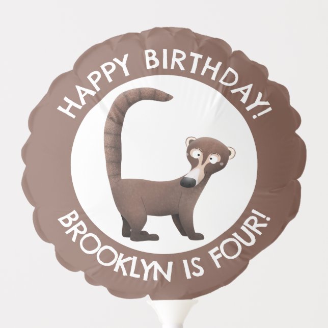 Funny coatimundi cartoon personalized birthday balloon (Front)