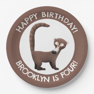 Funny coatimundi cartoon personalized birthday paper plates