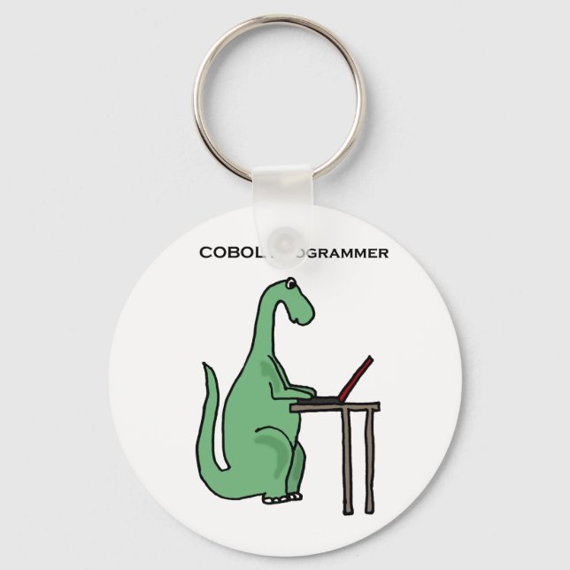 Funny COBOL Programmer Dinosaur Keychain (Front)