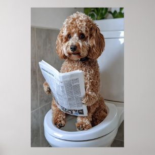 Funny Cockapoo Bathroom Print, Toilet Newspaper Poster