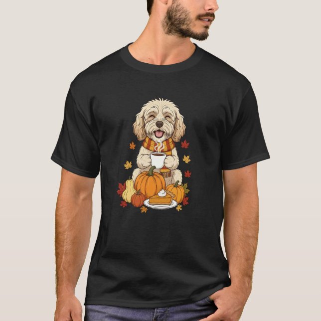 Funny Cockapoo Coffee Autumn Thanksgiving Womens M T-Shirt (Front)
