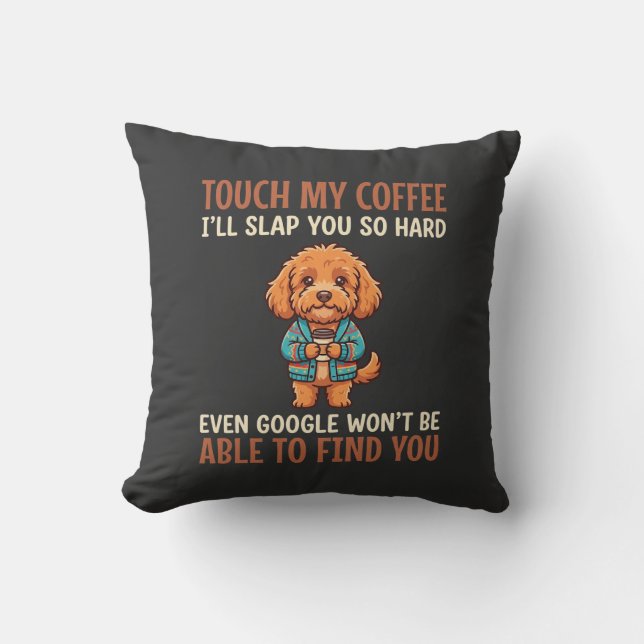 Funny Cockapoo Coffee Lover Throw Pillow (Front)