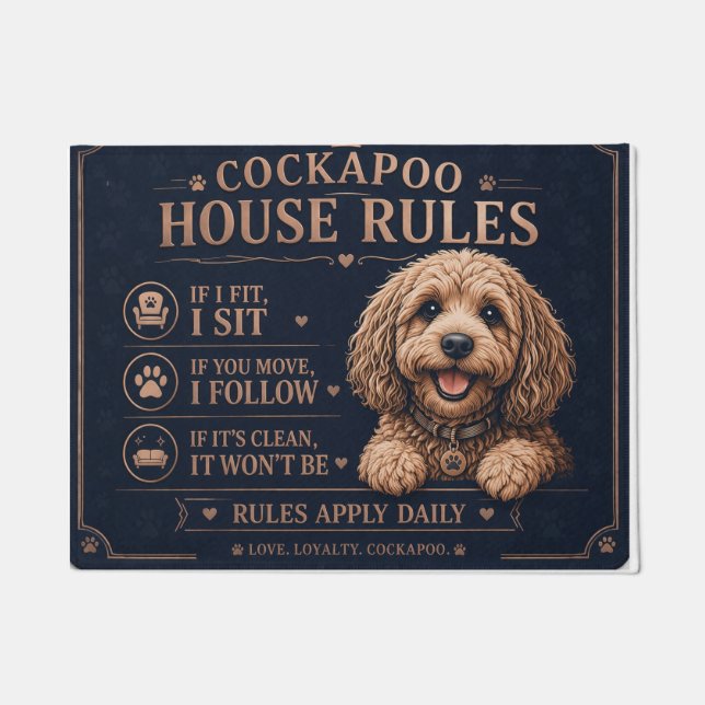 Funny Cockapoo Door Mat House Rules Dog Lover Gift (Front)