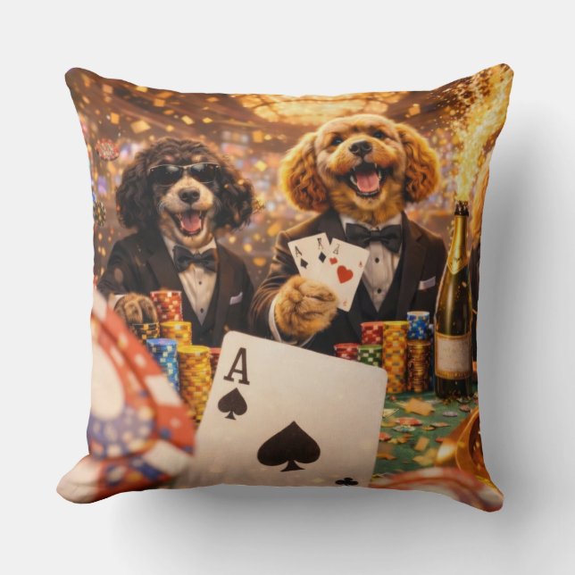 Funny Cockapoo Gift | Poker Dog Cushion (Front)