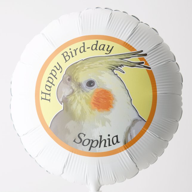 Funny Cockatiel Happy Bird Day Birthday Kids Name Balloon (Front)