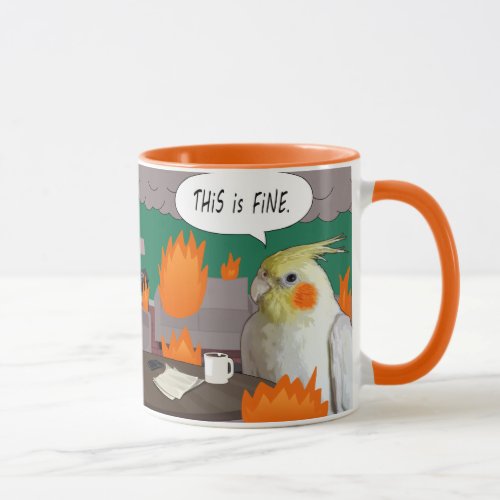 Funny Cockatiel Quarantine Meme This Is Fine Bird Mug